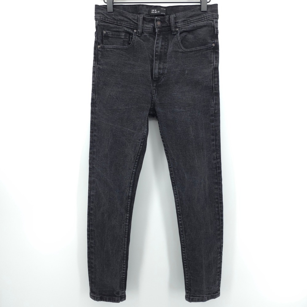 Zara Man Mens Jeans Slim Tapered 30x25 Washed Black D-Ring Detail Denim